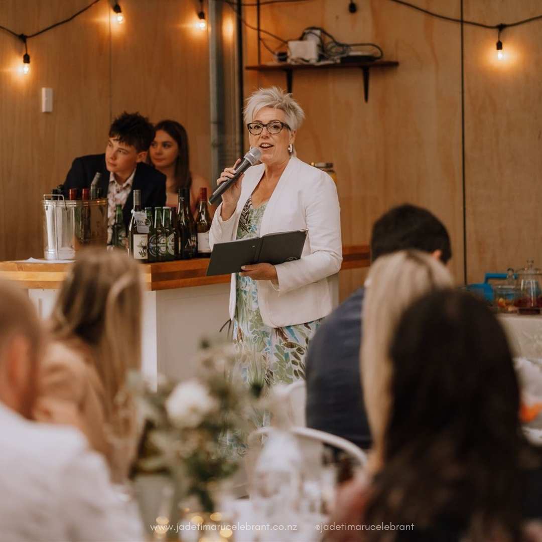 Jade Whaley Marriage Celebrant and MC speaking at a wedding.